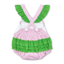 Load image into Gallery viewer, Pink plaid flutter sleeves golf baby girls summer romper