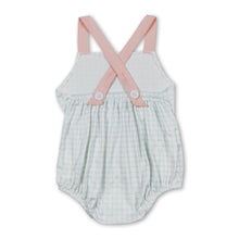 Load image into Gallery viewer, Green plaid pocket strap baby kids romper