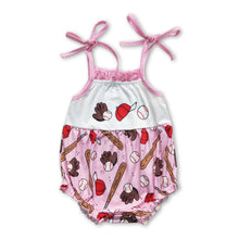 Load image into Gallery viewer, Pink straps baseball baby girls summer romper