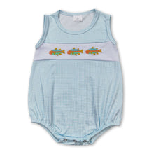 Load image into Gallery viewer, Sleeveless plaid fish baby boy summer romper