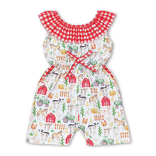 Load image into Gallery viewer, Plaid pig horse chicken pockets baby girls farm jumpsuit