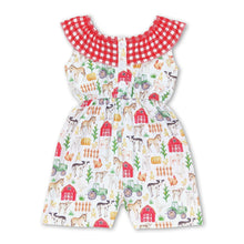 Load image into Gallery viewer, Plaid pig horse chicken pockets baby girls farm jumpsuit