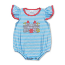 Load image into Gallery viewer, Flutter sleeves stripe castle baby girls summer romper