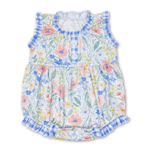 Load image into Gallery viewer, Sleeveless blue plaid floral baby girls romper