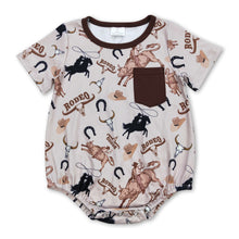Load image into Gallery viewer, Short sleeves brown pocket rodeo baby boy summer romper