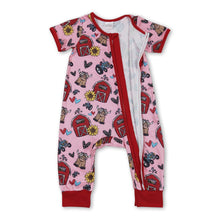 Load image into Gallery viewer, Short sleeves cows sunflower farm baby zipper romper