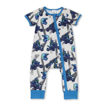 Load image into Gallery viewer, Blue short sleeves race baby kids zipper romper