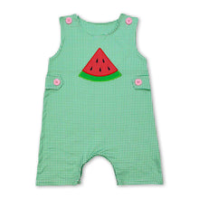 Load image into Gallery viewer, Sleeveless plaid watermelon baby boy summer romper
