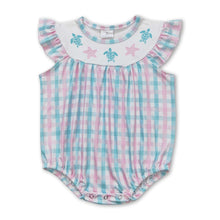 Load image into Gallery viewer, Turtle starfish plaid flutter sleeves baby girls romper