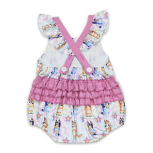 Load image into Gallery viewer, Pink flutter sleeves dog ruffle baby girls bubble