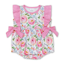Load image into Gallery viewer, Pink ruffle floral baby girls spring summer romper