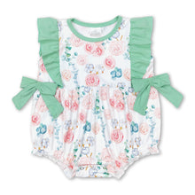 Load image into Gallery viewer, Mint ruffle floral baby girls spring summer romper