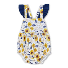 Load image into Gallery viewer, Blue flutter sleeves sunflower baby girls summer romper