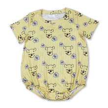 Load image into Gallery viewer, Short sleeves floral bear yellow baby kids romper