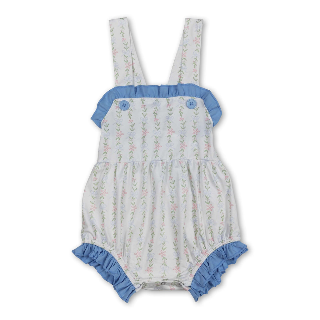 Straps light blue floral baby girls summer romper