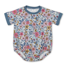 Load image into Gallery viewer, Short sleeves blue floral baby girls summer romper