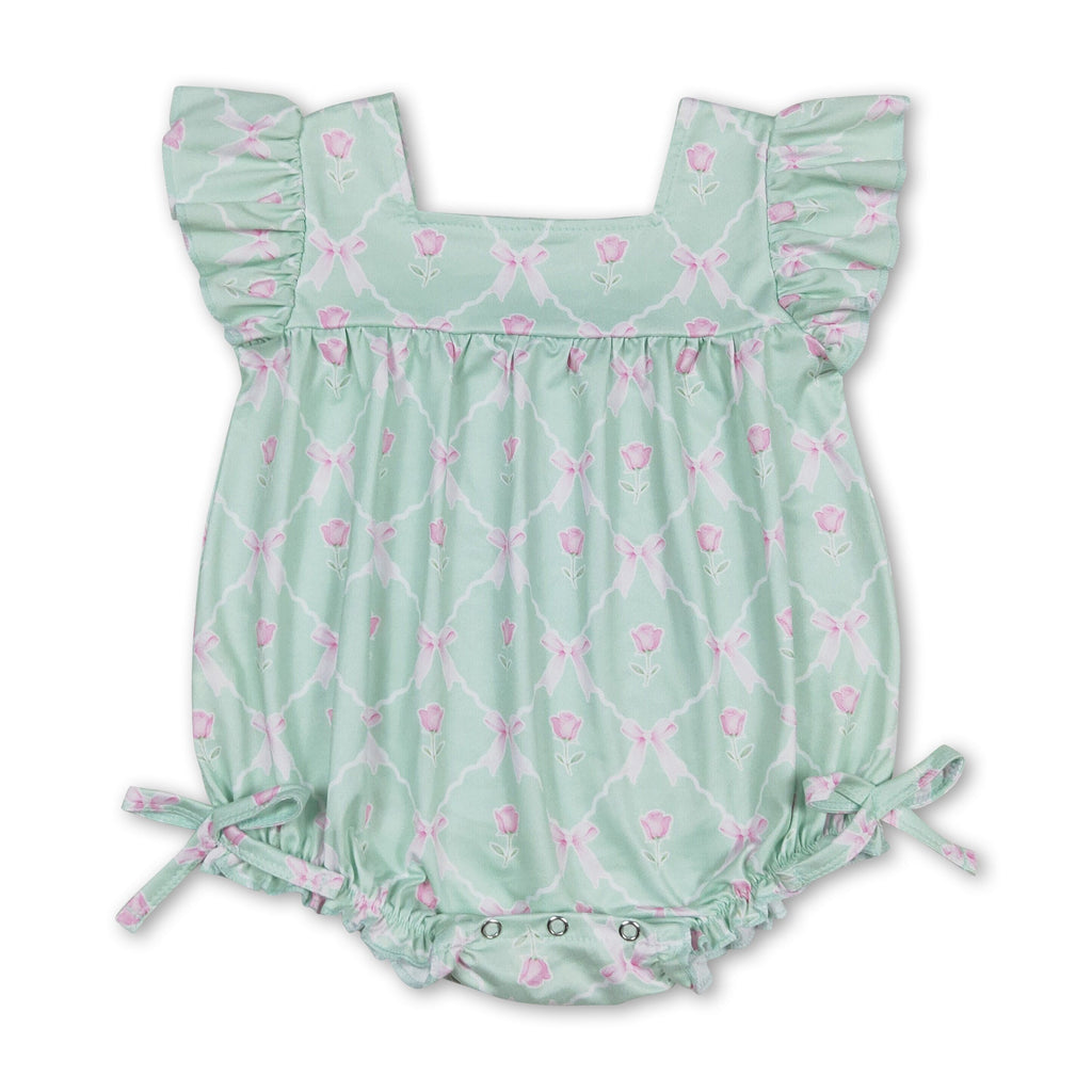 Mint flutter sleeves floral baby girls spring romper