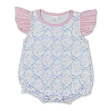 Load image into Gallery viewer, Flutter sleeves pink floral bow print baby girls romper