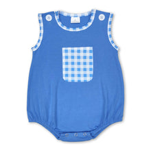 Load image into Gallery viewer, Blue sleeveless plaid pocket baby boy romper