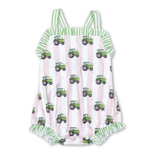 Load image into Gallery viewer, Pink stripe tractor baby girls farm romper