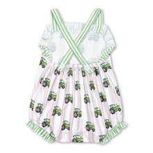 Load image into Gallery viewer, Pink stripe tractor baby girls farm romper