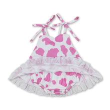 Load image into Gallery viewer, Pink cow straps baby girls summer romper