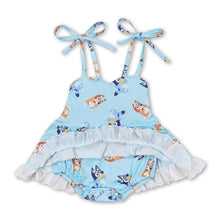 Load image into Gallery viewer, Blue dog straps baby girls summer romper