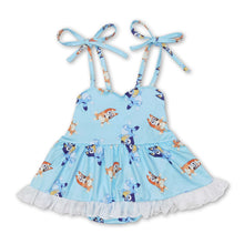 Load image into Gallery viewer, Blue dog straps baby girls summer romper