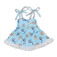 Load image into Gallery viewer, Blue dog straps baby girls summer romper