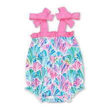 Load image into Gallery viewer, Straps watercolor shell baby girls summer romper