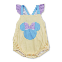 Load image into Gallery viewer, Flutter sleeves yellow mouse bow baby girls romper