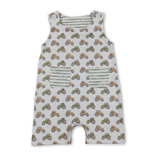 Load image into Gallery viewer, Sleeveless tractor stripe pocket baby boy romper