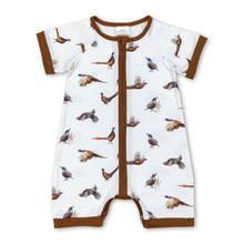 Load image into Gallery viewer, Short sleeves brown pheasant baby boys zip romper