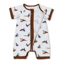 Load image into Gallery viewer, Short sleeves brown pheasant baby boys zip romper