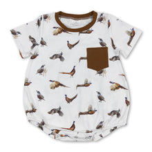 Load image into Gallery viewer, Short sleeves brown pheasant pocket baby boys romper