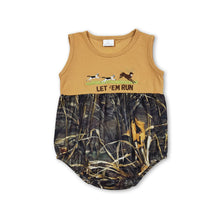 Load image into Gallery viewer, Sleeveless let 'em run deer camo baby boys romper