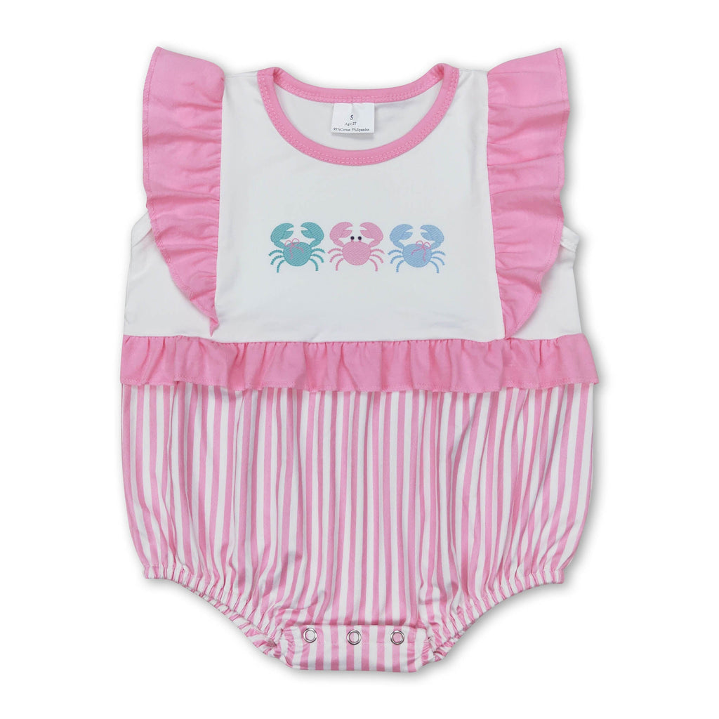 Flutter sleeves crab pink stripe baby boy summer romper