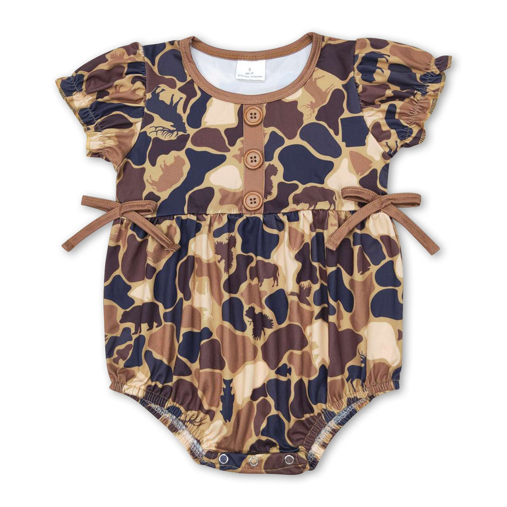 Sleeveless duck deer camo baby girl romper