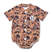 Load image into Gallery viewer, Brown camo baseball baby boy romper