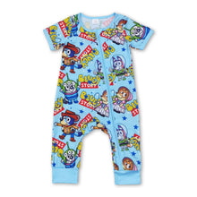 Load image into Gallery viewer, Short sleeves blue dog toy baby boy zipper romper