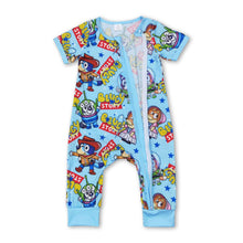 Load image into Gallery viewer, Short sleeves blue dog toy baby boy zipper romper