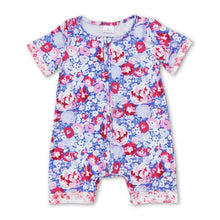 Load image into Gallery viewer, Short sleeves lavender floral baby girls zipper romper