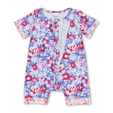 Load image into Gallery viewer, Short sleeves lavender floral baby girls zipper romper