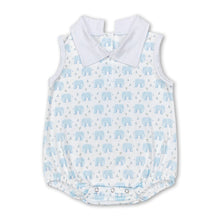 Load image into Gallery viewer, Sleeveless light blue elephant baby boy summer romper