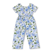 Load image into Gallery viewer, Short sleeves blue floral pocket kids girls jumpsuit