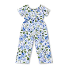 Load image into Gallery viewer, Short sleeves blue floral pocket kids girls jumpsuit