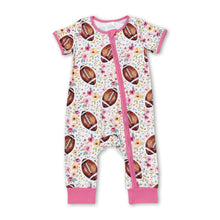 Load image into Gallery viewer, Short sleeves floral football baby girls zipper romper