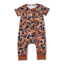 Load image into Gallery viewer, Brown short sleeves camo baby boy zipper sleeper