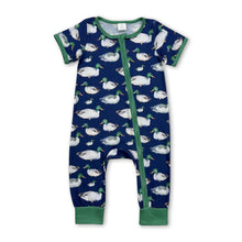 Load image into Gallery viewer, Short sleeves green duck baby boy zipper sleeper