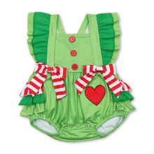 Load image into Gallery viewer, Flutter sleeves heart green face baby girls Christmas romper